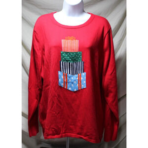Land's End Red Christmas Sweater Women's 2X (20W/22W) Crew Neck Pull-over LS
